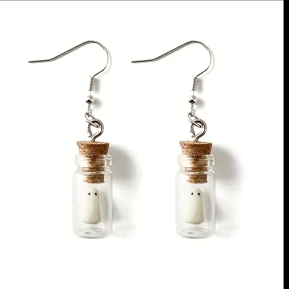 Glow In The Dark Ghosts in Glass Bottle Earrings - Picture 3 of 5